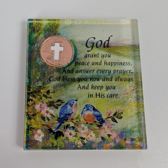 Vintage Religious Christian God Bless You Acrylic Magnet with Laser Cut Penny - Picture 1 of 3